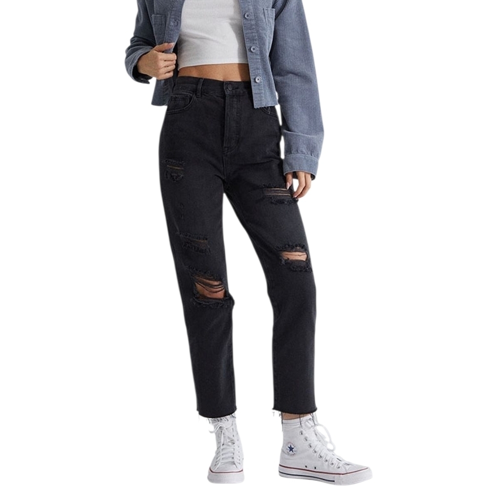 Pacsun High Rise Straight Ripped Raw Hem Jeans